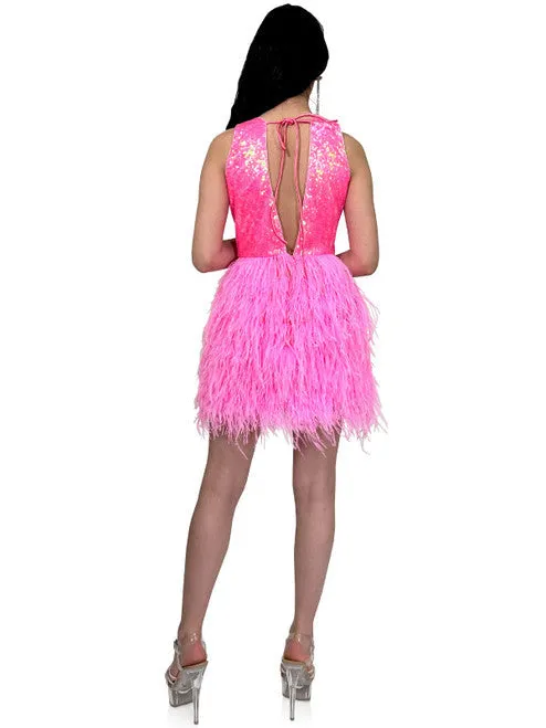 Marc Defang 8203 Size 00 White Short Ostrich Feather Sequin Backless cocktail Dress Formal Pageant