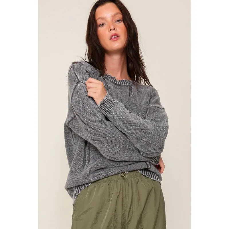 Mineral Wash Distressed Sweater