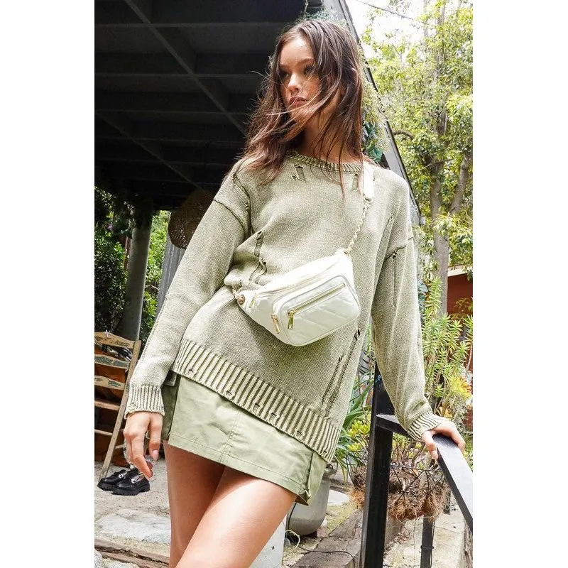 Mineral Wash Distressed Sweater