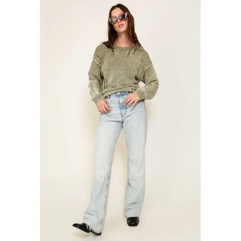 Mineral Wash Distressed Sweater