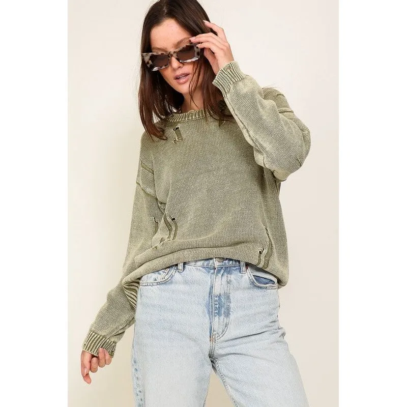 Mineral Wash Distressed Sweater