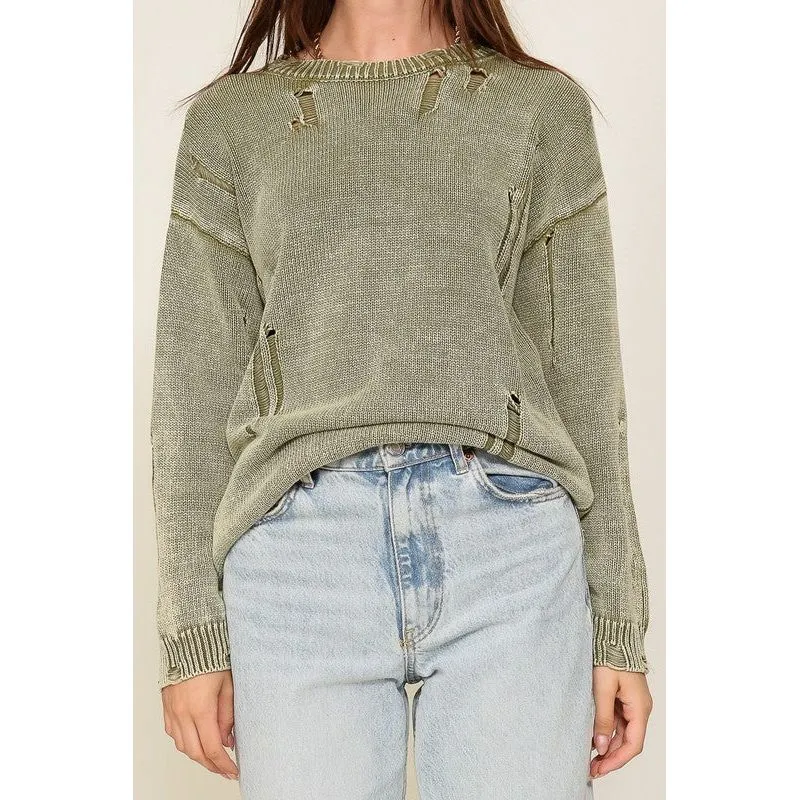 Mineral Wash Distressed Sweater