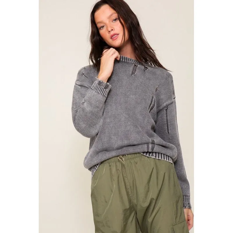 Mineral Wash Distressed Sweater