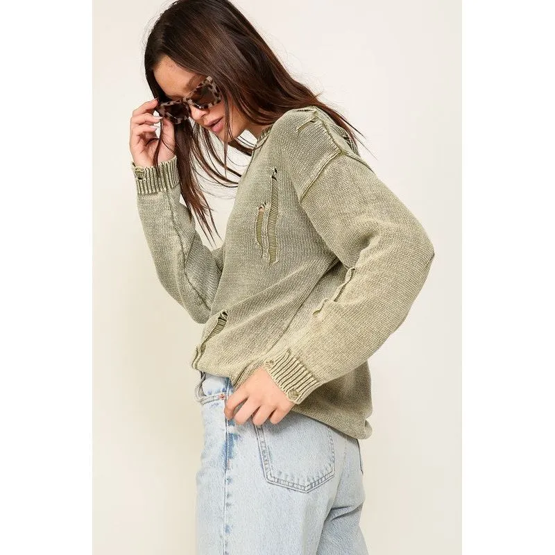 Mineral Wash Distressed Sweater