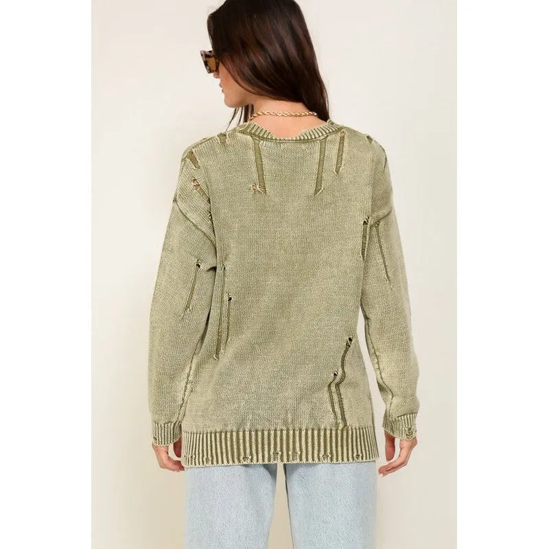 Mineral Wash Distressed Sweater