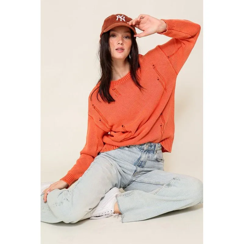 Mineral Wash Distressed Sweater