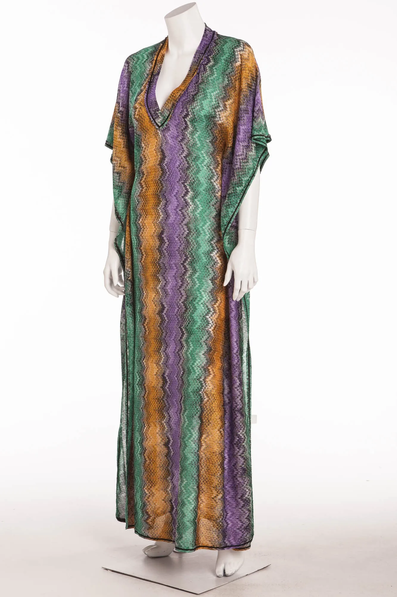 Missoni - Purple, Green, Orange Striped Short Sleeve Dress -