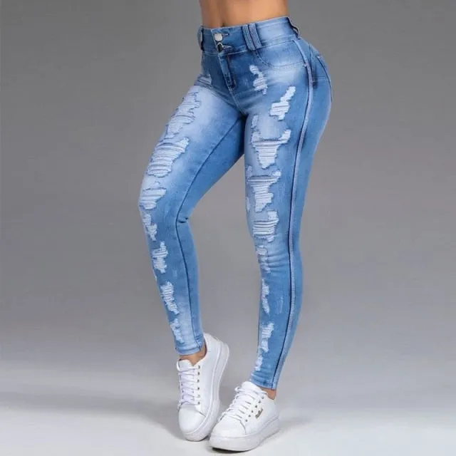 New Women's Jeans 5XL 6XL Stretch Ripped Skinny Black Denim Jean Sexy Mom Female Large Size Woman Elastic Office Fashion Trendy