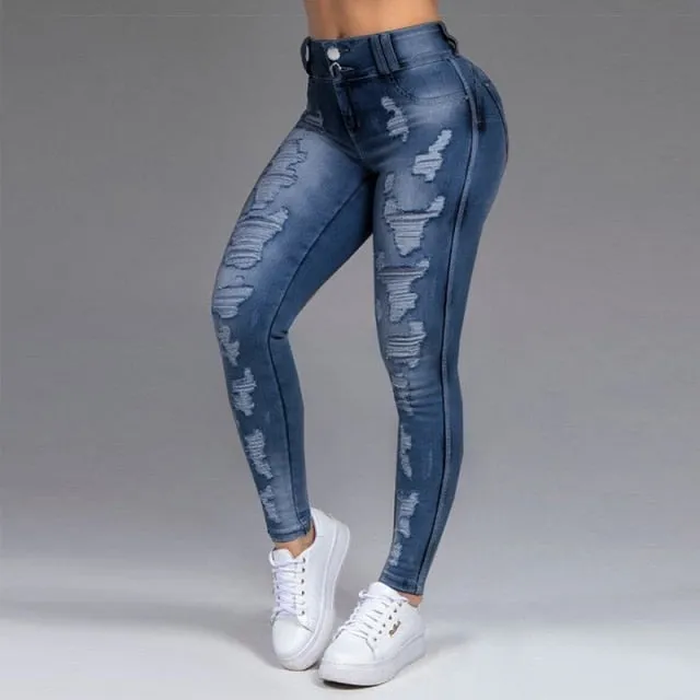 New Women's Jeans 5XL 6XL Stretch Ripped Skinny Black Denim Jean Sexy Mom Female Large Size Woman Elastic Office Fashion Trendy