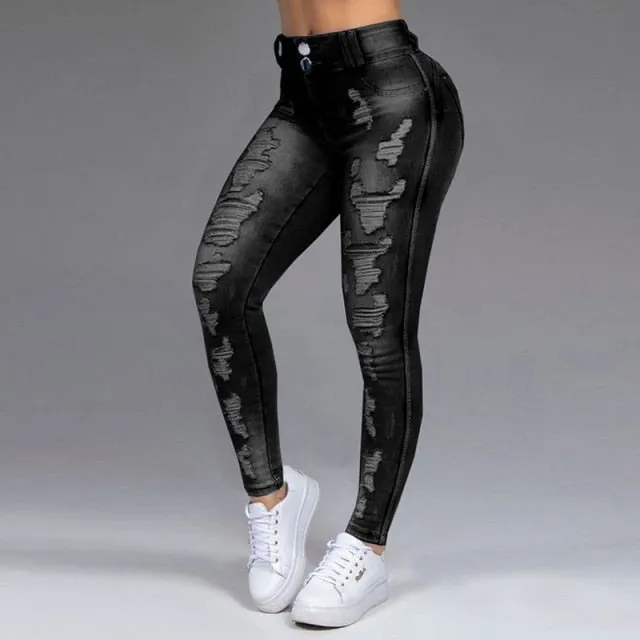 New Women's Jeans 5XL 6XL Stretch Ripped Skinny Black Denim Jean Sexy Mom Female Large Size Woman Elastic Office Fashion Trendy