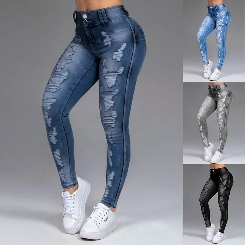 New Women's Jeans 5XL 6XL Stretch Ripped Skinny Black Denim Jean Sexy Mom Female Large Size Woman Elastic Office Fashion Trendy