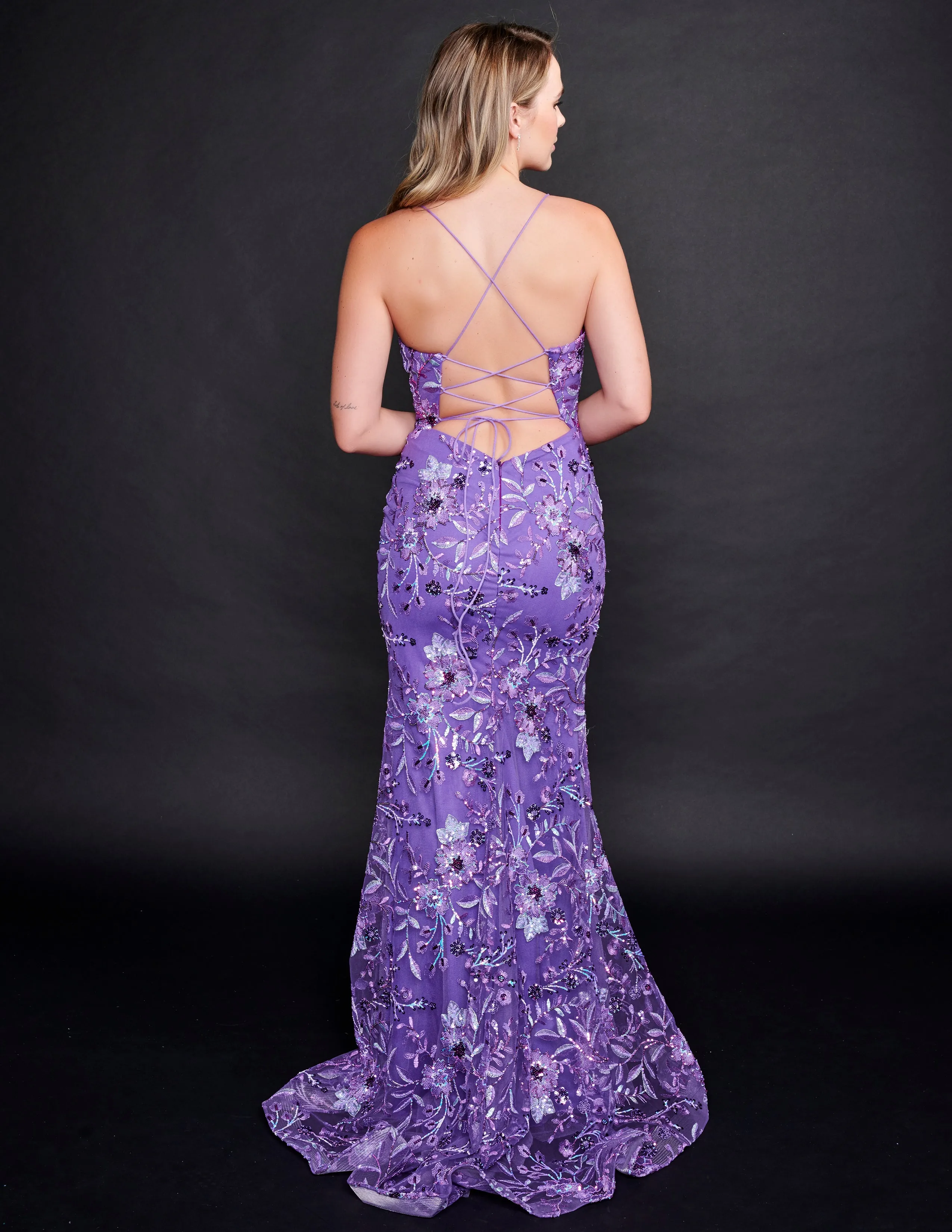 Nina Canacci 8212 Purple Lace Prom Dress