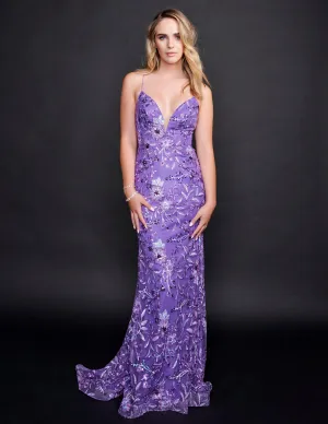Nina Canacci 8212 Purple Lace Prom Dress