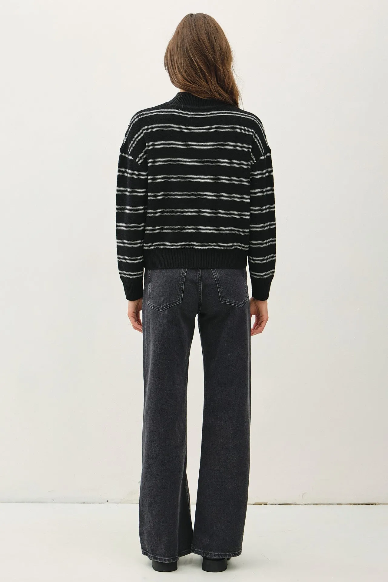 NYLAND Holly Ribbed Knit Double Stripe Mockneck Sweater