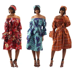 Off Shoulder Belted Ankara Shift Dress