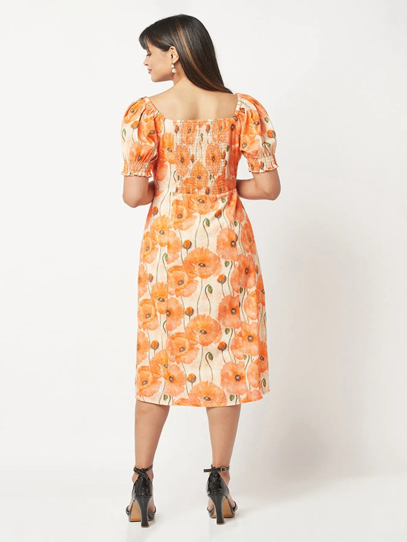 Orange Floral Slit Dress
