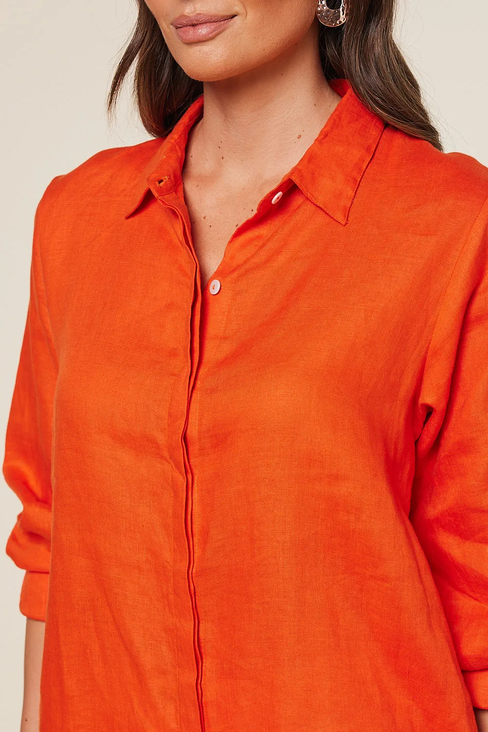 Oversized Linen Boyfriend Shirt in Tangerine