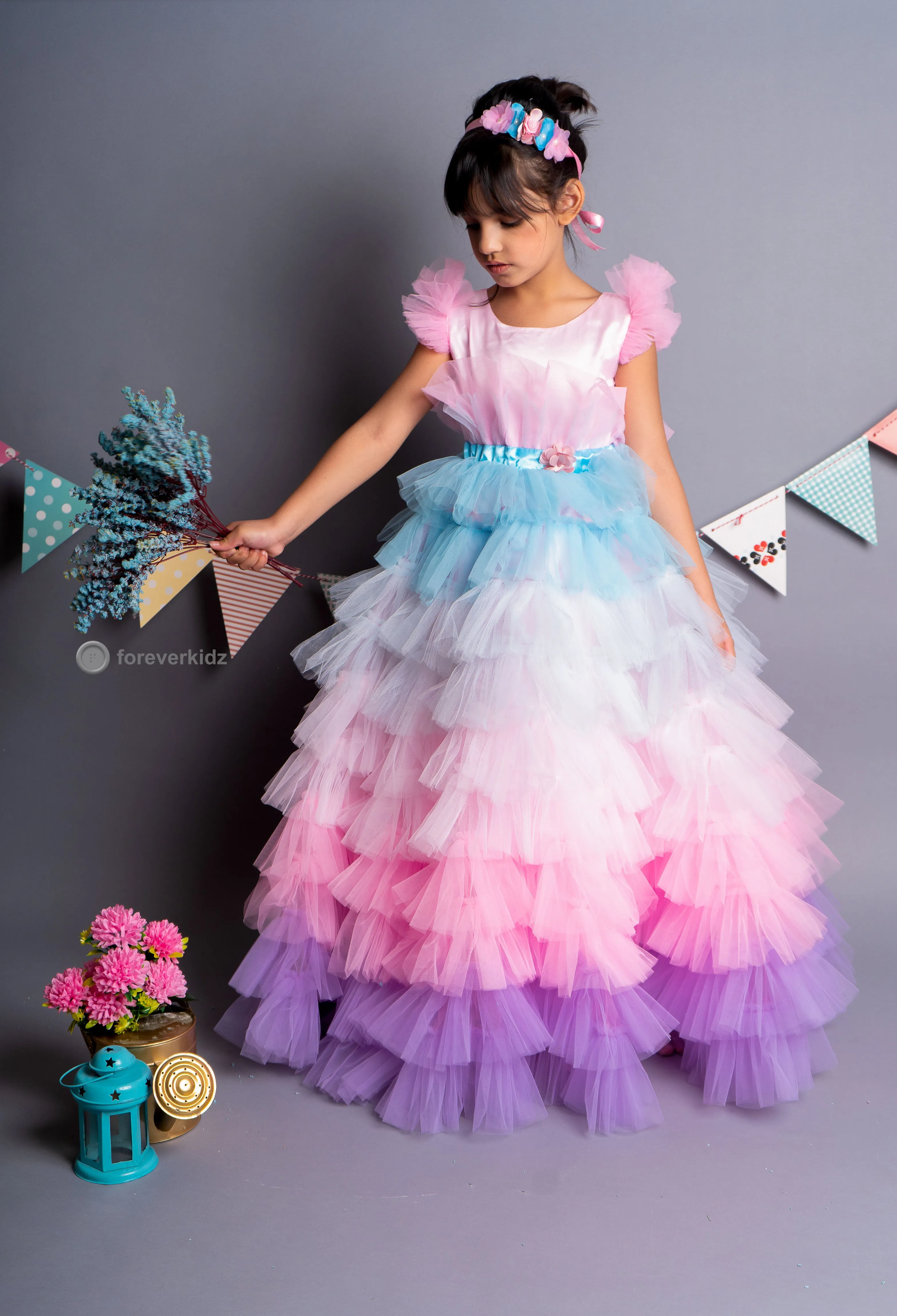 Pink Cascades Frilled Gown