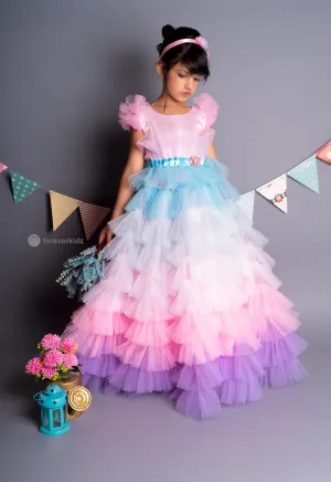 Pink Cascades Frilled Gown