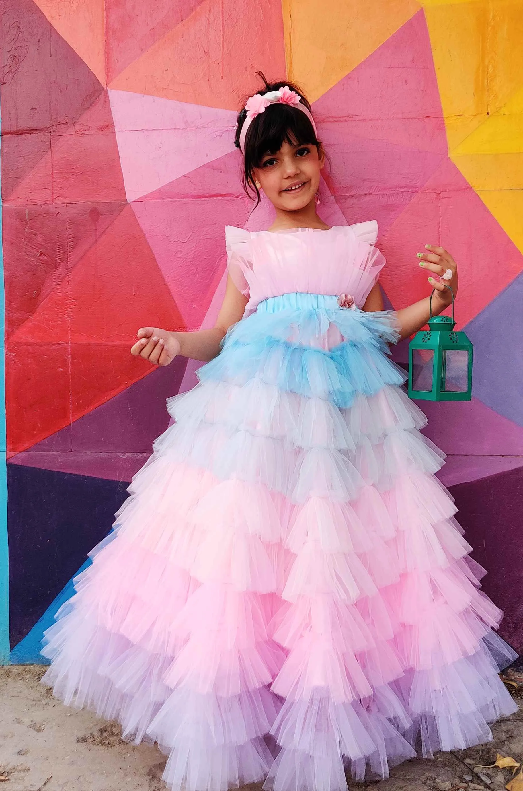 Pink Cascades Frilled Gown
