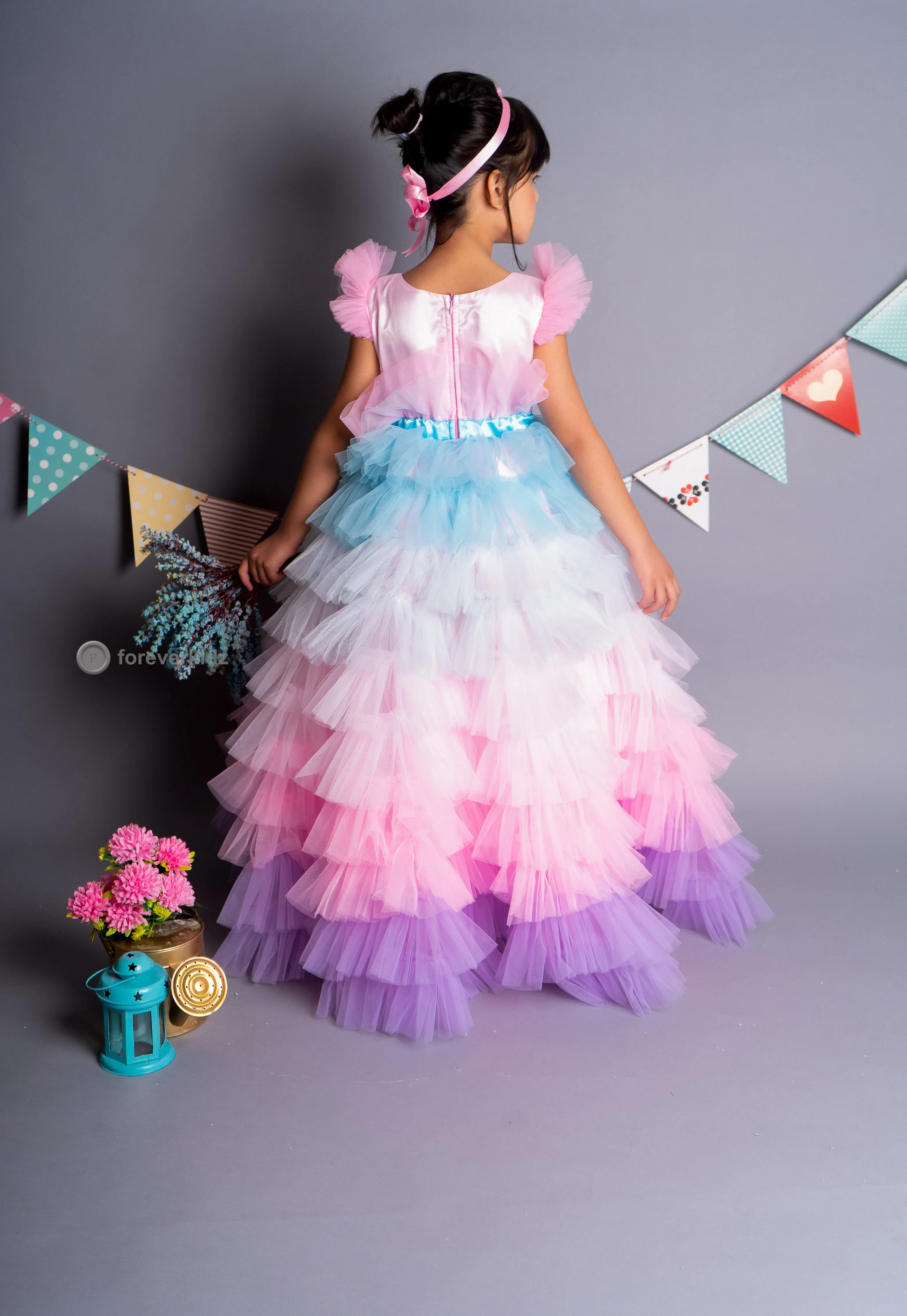 Pink Cascades Frilled Gown
