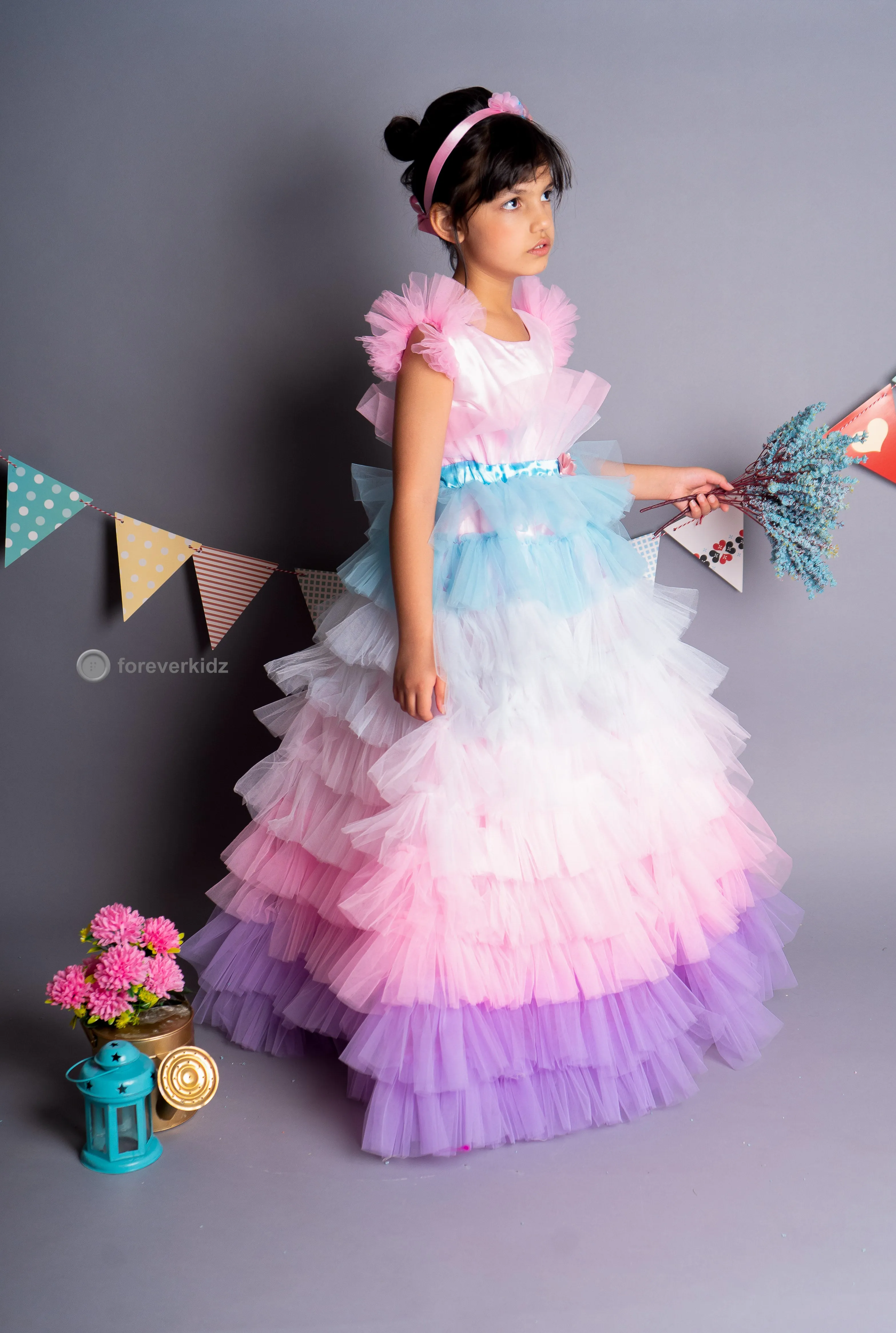 Pink Cascades Frilled Gown