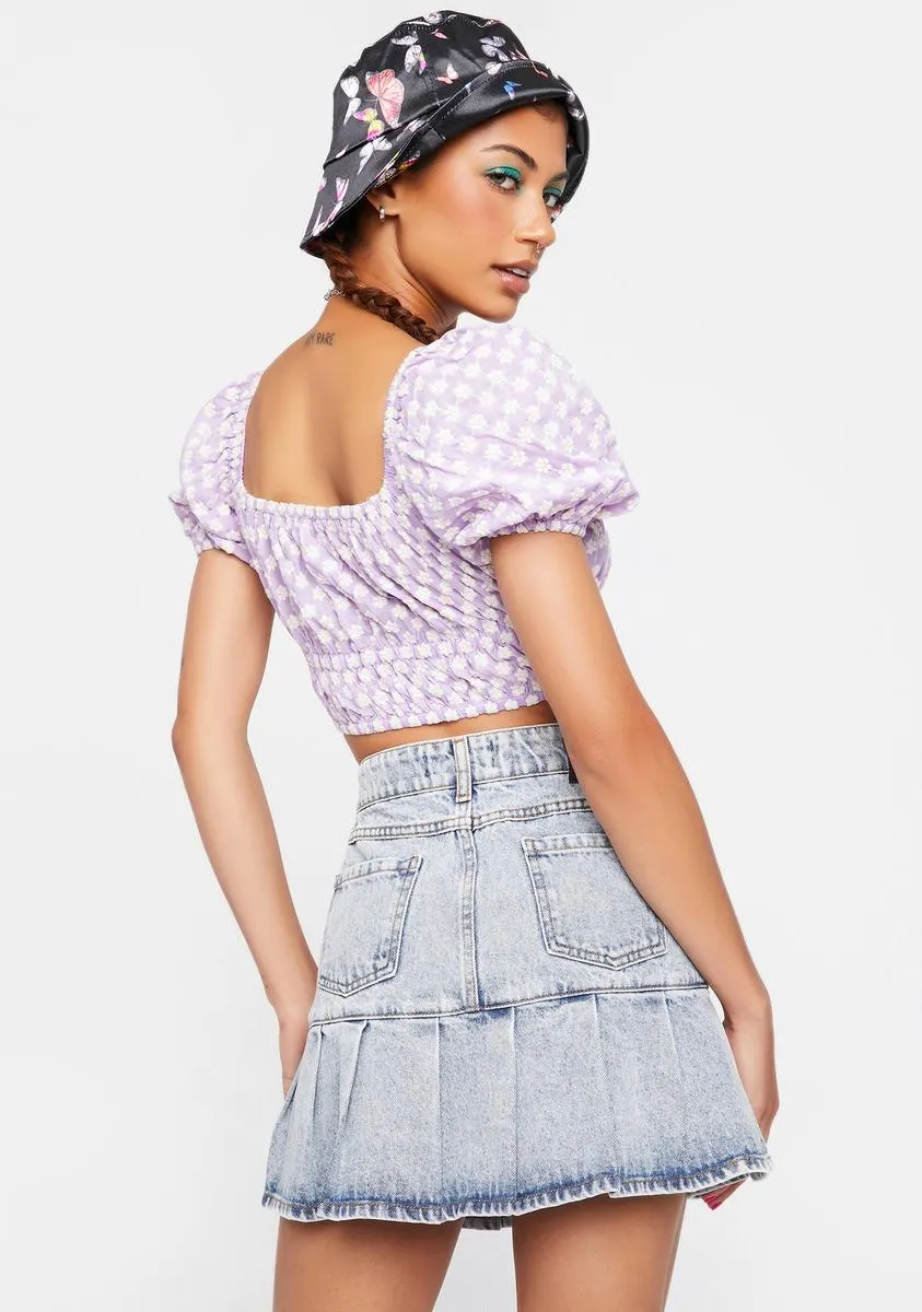 Pleated Denim Mini Skirt