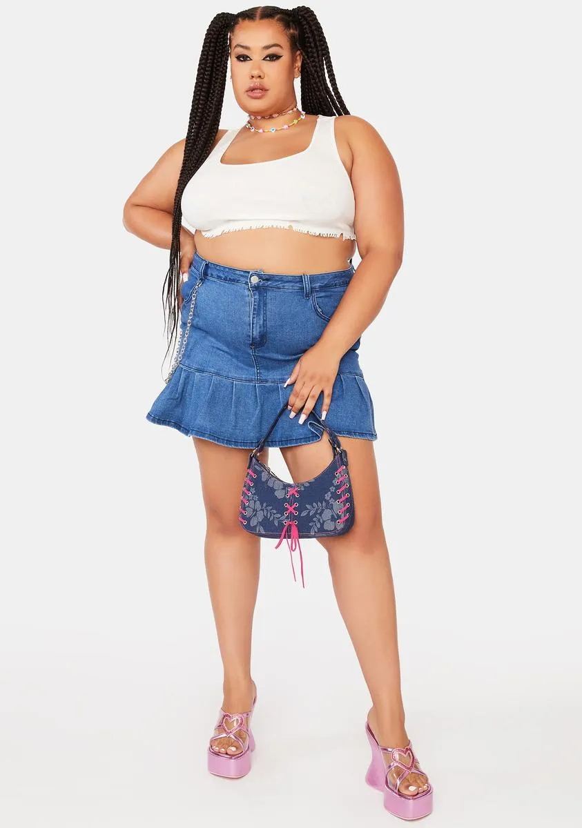Plus Call Back Later Denim Mini Skirt