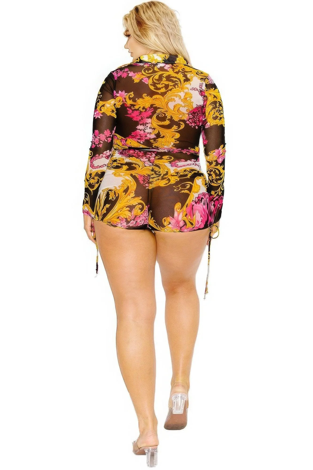 Plus Gold Floral Belted Romper