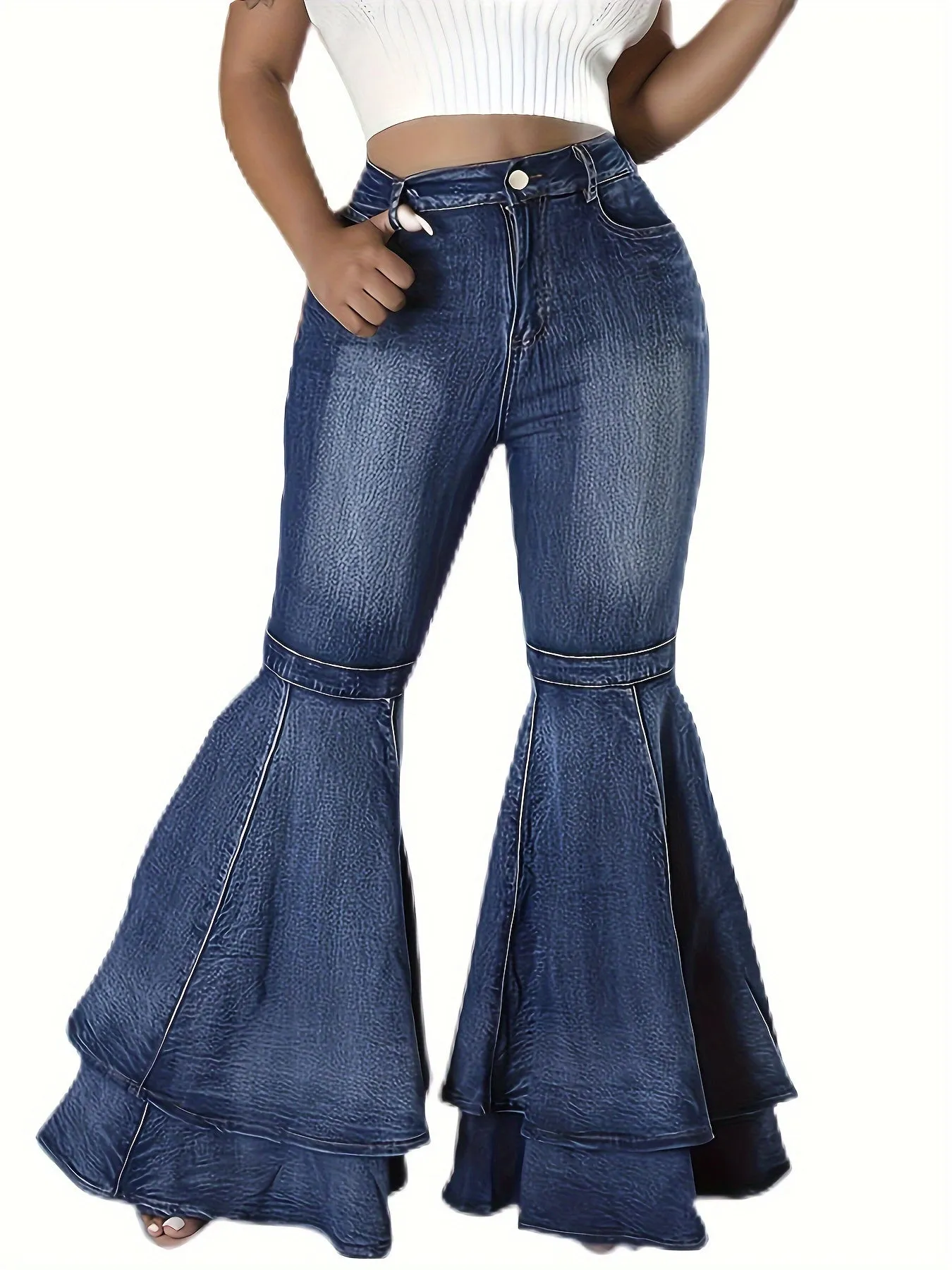 Plus Size Fly High Rise High Stretchy Jeans