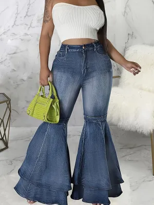 Plus Size Fly High Rise High Stretchy Jeans