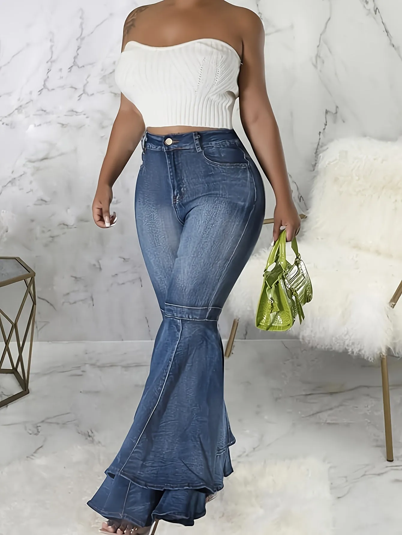 Plus Size Fly High Rise High Stretchy Jeans