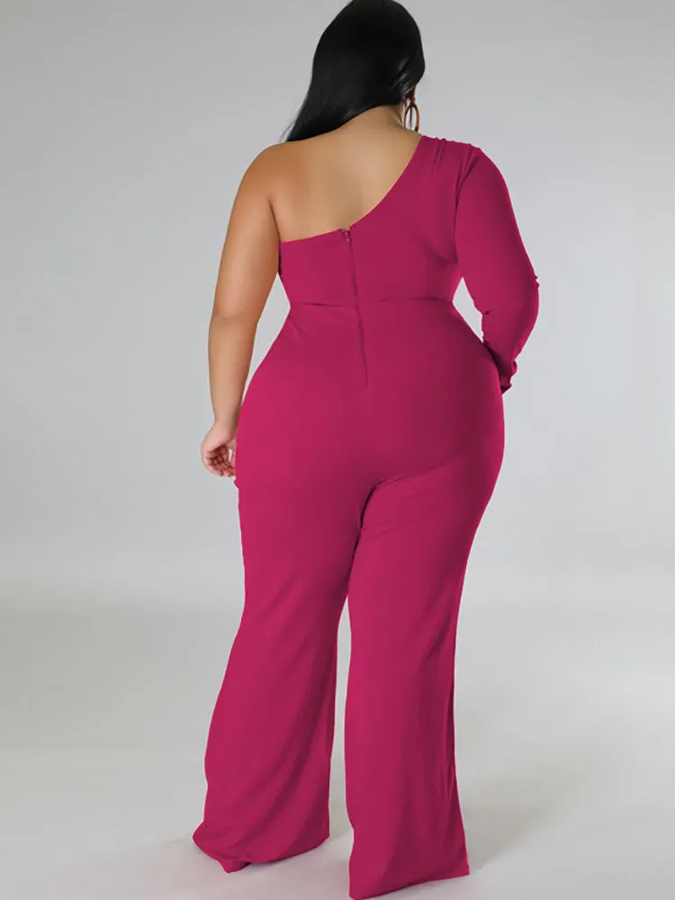 Plus Size One Shoulder Mesh Rhinestone Rompers