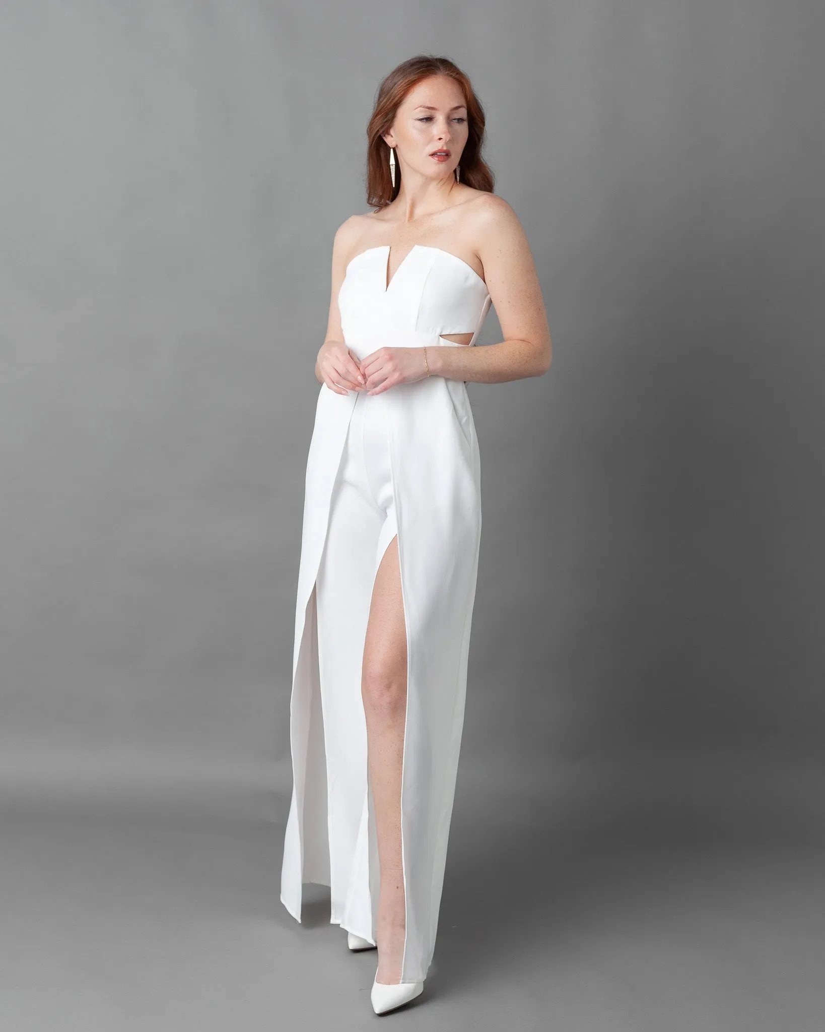 Prague Deep V Strapless Wide leg Jumpsuit