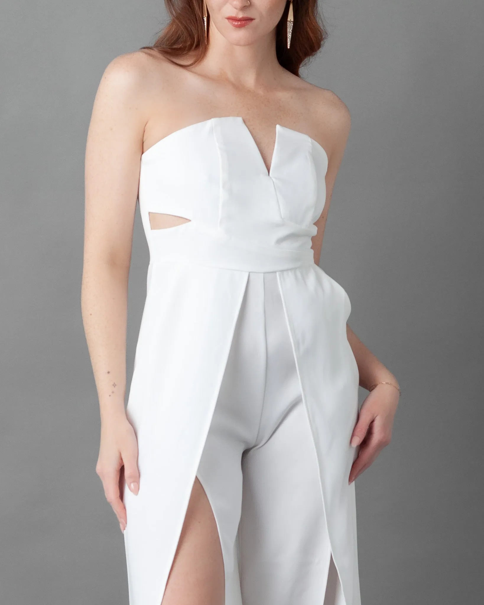Prague Deep V Strapless Wide leg Jumpsuit