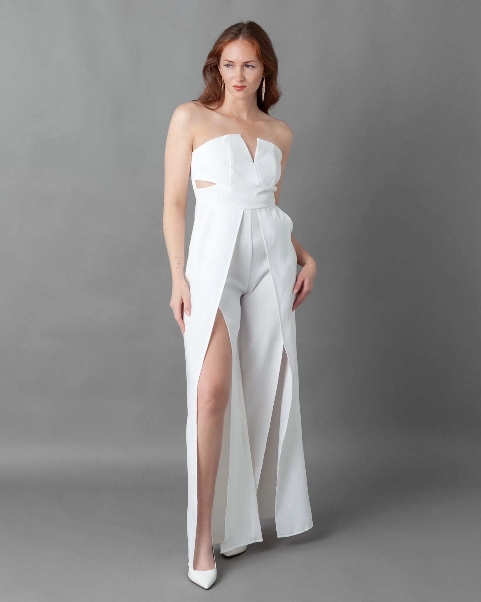 Prague Deep V Strapless Wide leg Jumpsuit