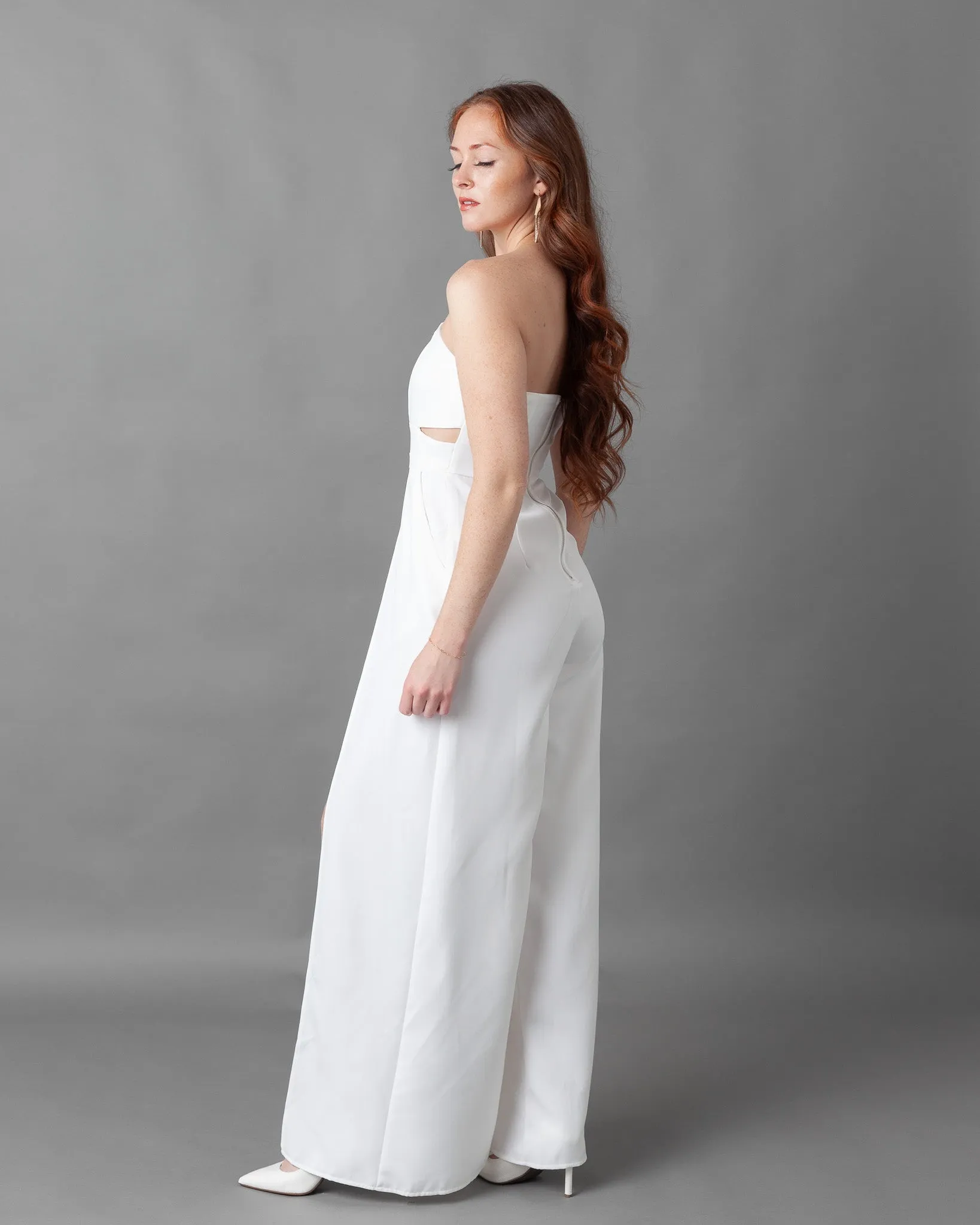 Prague Deep V Strapless Wide leg Jumpsuit