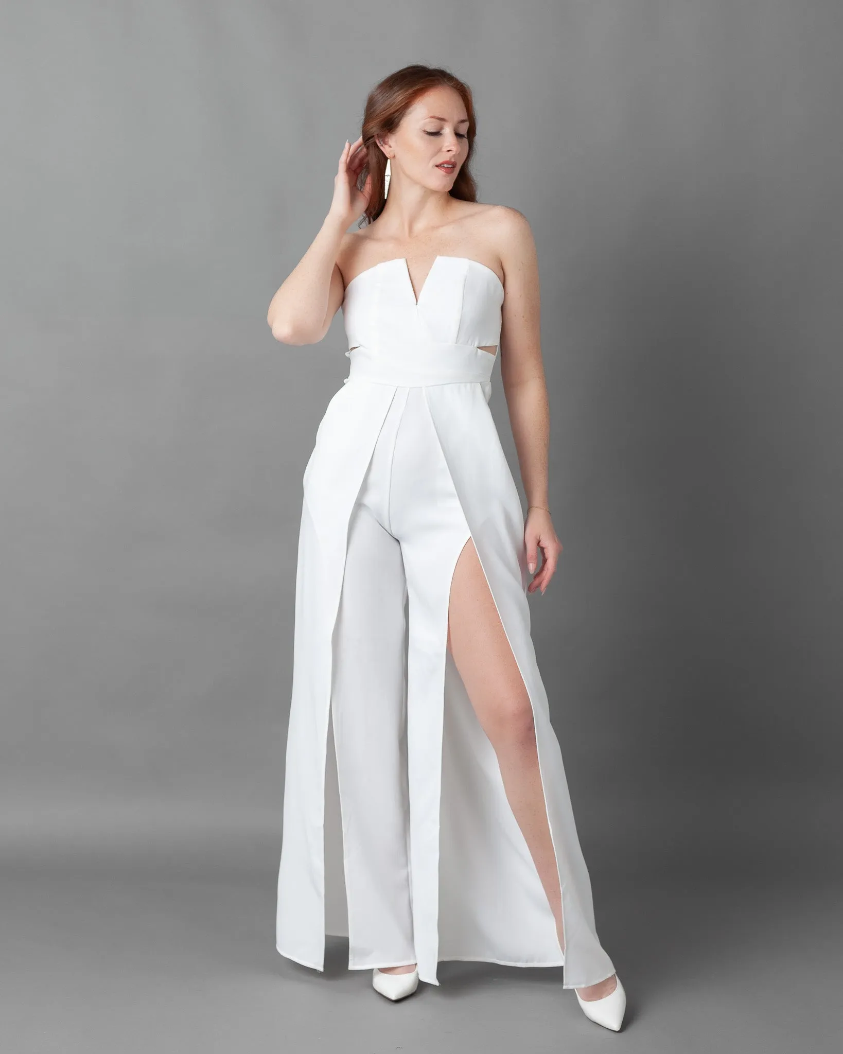 Prague Deep V Strapless Wide leg Jumpsuit