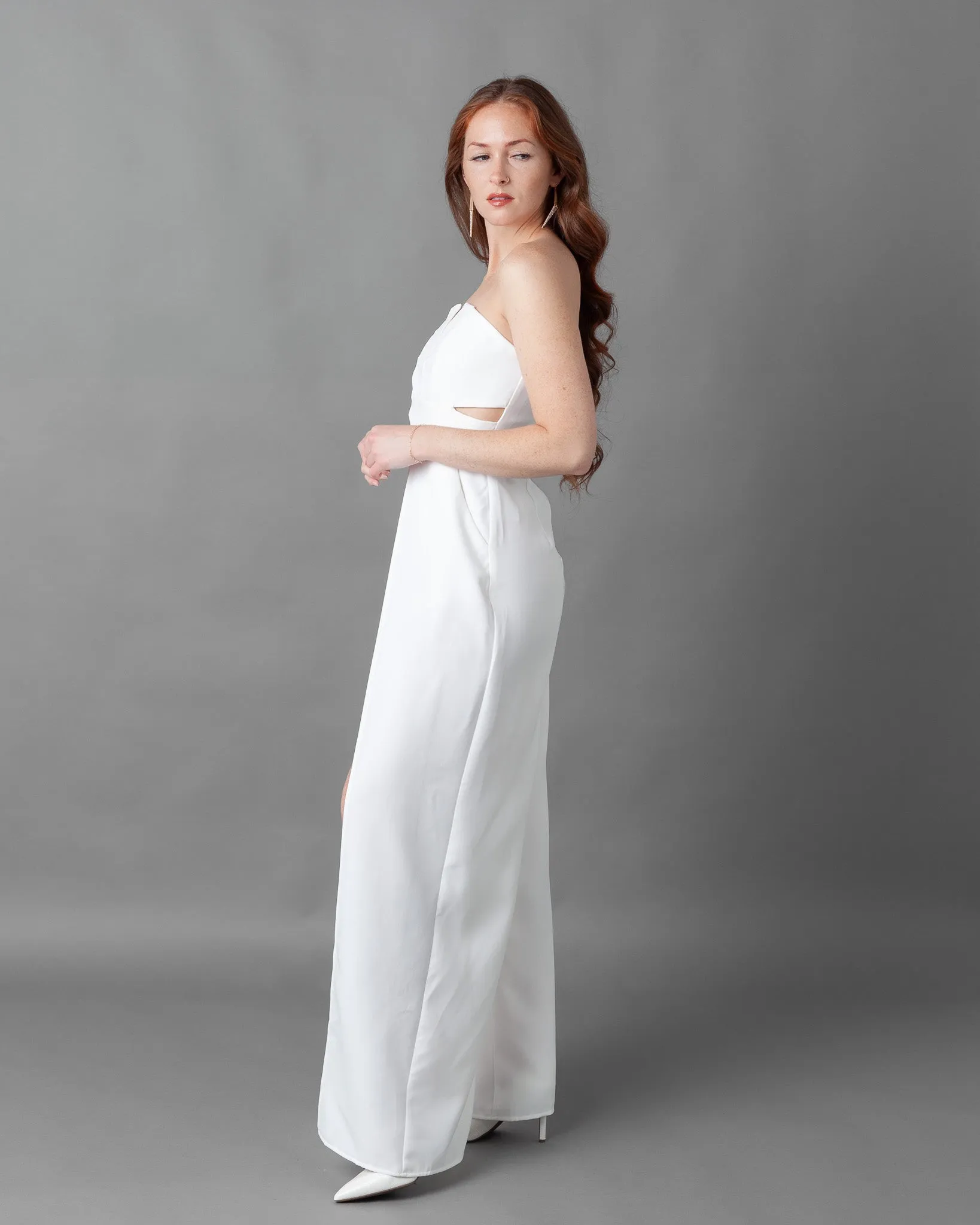 Prague Deep V Strapless Wide leg Jumpsuit