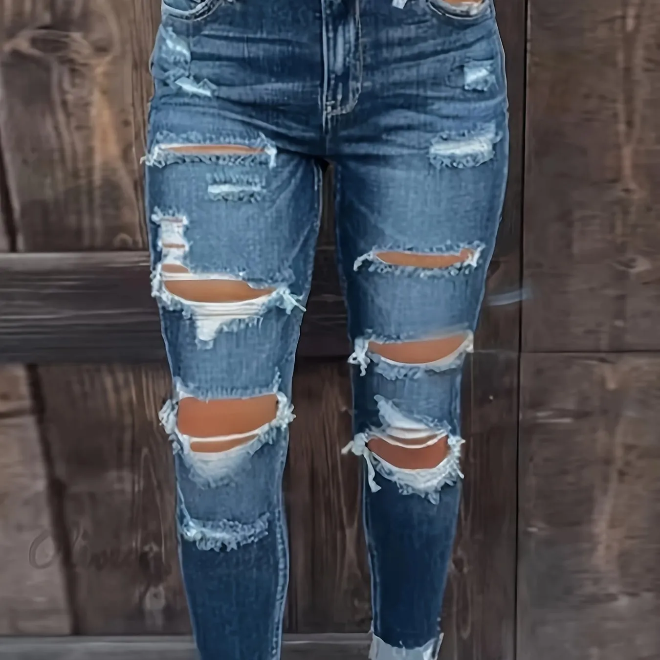 Ripped High Stretch Skinny Jeans, Whiskering Distressed Slash Pocket Denim Pants, Women's Denim Jeans & Clothing