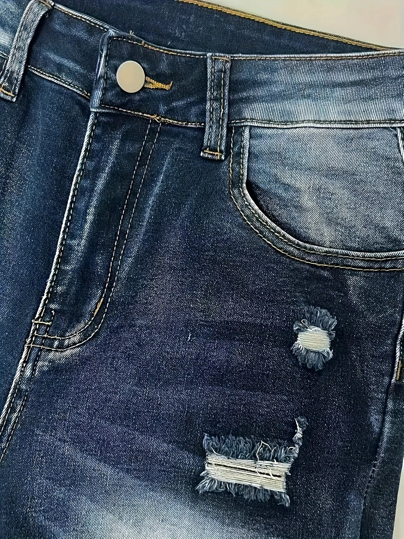 Ripped High Stretch Skinny Jeans, Whiskering Distressed Slash Pocket Denim Pants, Women's Denim Jeans & Clothing