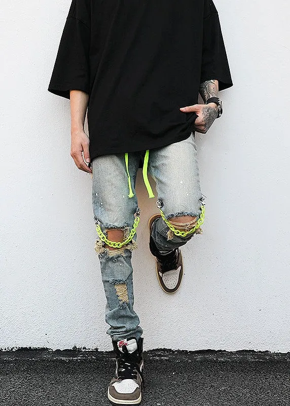 Ripped Knee Chain Jeans