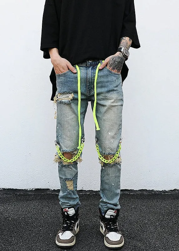 Ripped Knee Chain Jeans