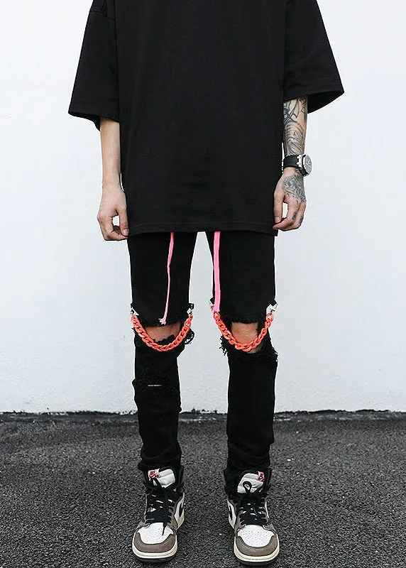 Ripped Knee Chain Jeans