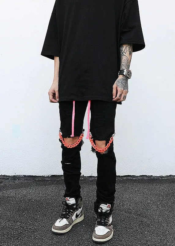 Ripped Knee Chain Jeans