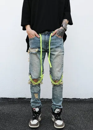 Ripped Knee Chain Jeans