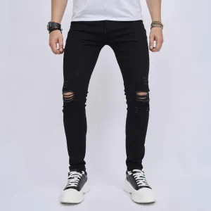 Ripped Slim Fit Skinny Elastic Jeans - Stylish and Comfortable Denim for Teens