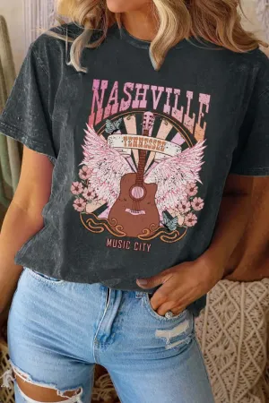 Round Neck Short Sleeve Nashville Graphic T-Shirt