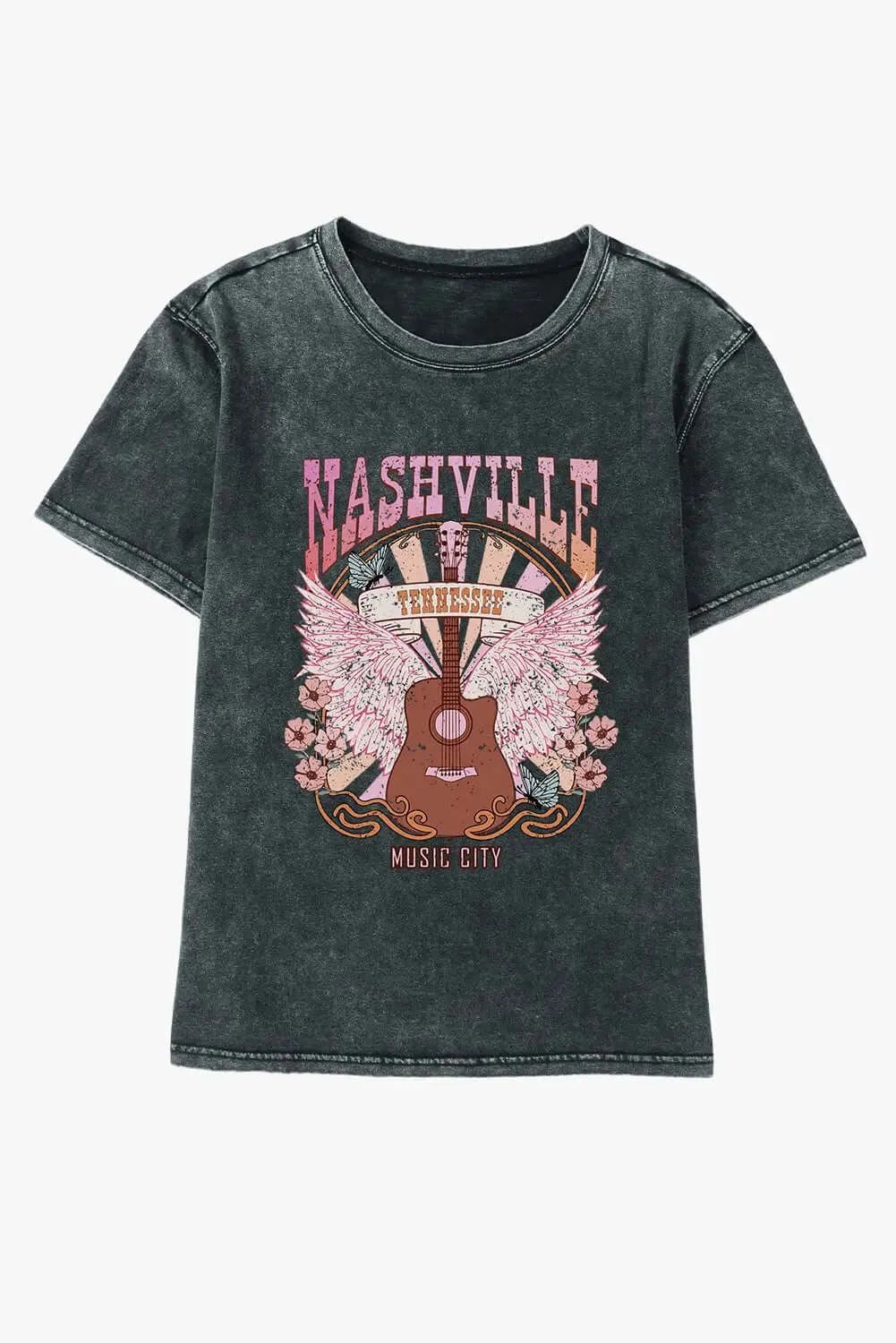 Round Neck Short Sleeve Nashville Graphic T-Shirt