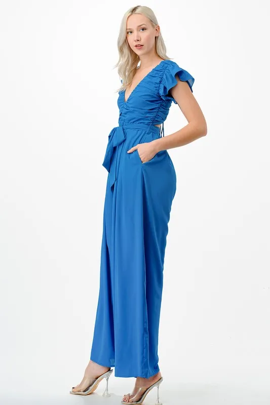 Royal Blue Lace Up Back Tie Jumpsuit